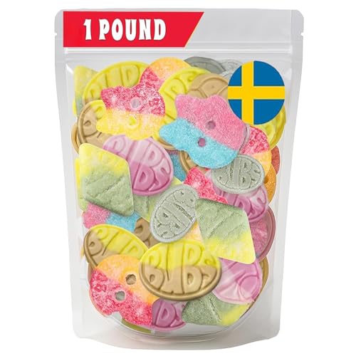 Bubs Swedish Candy Mix - 1 lb Sweet & Sour Gummies | Assorted Skulls, Ovals, Rombs | Fresh & Soft Foam Swedish Candy From Sweden (1 Pound)