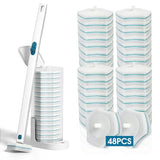 Disposable Toilet Brush with 48 PCS Refills, Disposables Toilets Cleaning System with Handle, Storage Caddy and 48Toilet Bowl Refill Heads