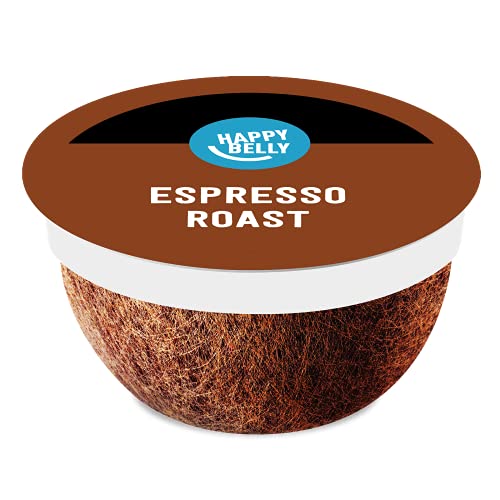 Amazon Brand - Happy Belly Espresso Roast Compostable Coffee Pods (Dark Roast), Compatible with K-Cup Brewer, 96 Count