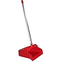 SPARTA Color Coded Upright Dustpan with 30 Inch Aluminum Handle, Serrated Edge and Locking Yoke, Standing Commercial Floor Dust Pan, Red