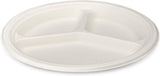 GUSTO 100% Compostable Sugarcane Paper Plates, Heavy Duty, Eco-Friendly, Biodegradable - White, 10 Inch, 3 Compartment, Case of 500