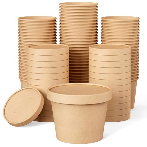 JOLLY PARTY 50pack 12oz Paper Soup Containers with Lids, Disposable Paper Food Cups, Ice Cream Cups, Food Storage with Lids, Microwavable and freezer