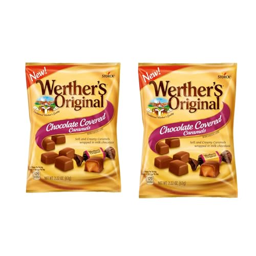 Werther's Original Chocolate Covered Caramels - Individually Wrapped Soft & Chewy Candy Pieces, Sweets for Parties or Holidays - 2.22 oz Bags (Pack