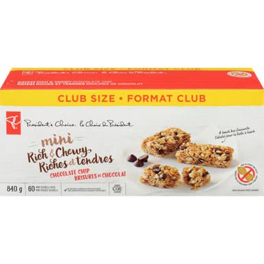 President's Choice Mini Rich & Chewy Granola Bars, Chocolate Chip, 840g/29.6 oz, (60 Bars), Imported from Canada}