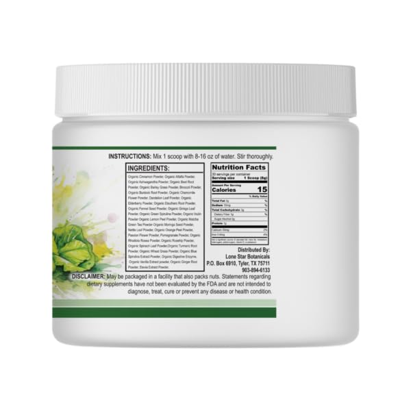Lonestar Botanicals Superfood Greens, Refreshing Stellar Greens Drink, Organic Superfoods Blend, Revitalizing Elixir (No Artificial Colors, Flavors