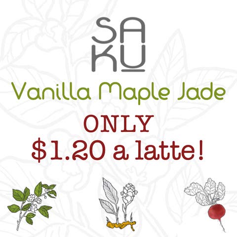 SAKU Tea, Vanilla Maple Jade Matcha Latte Blend, Super Food Latte, 2.1oz Bag