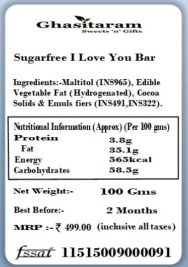 Valentine Gifts- Sugarfree I Love you Bar