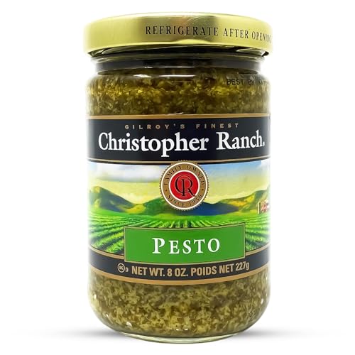 Christopher Ranch Gourmet Pesto Sauce | Fresh Basil, Almonds & Parmesan | Rich and Savory Garlic Blend | Perfect for Pasta, Pizza, Dips, and Roasting