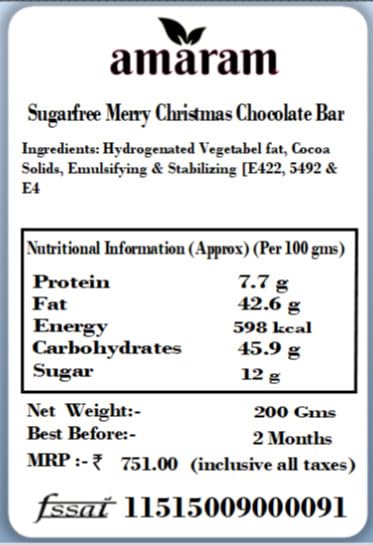Christmas Gift Chocolates-Sugarfree Merry Christmas Chocolate Bar