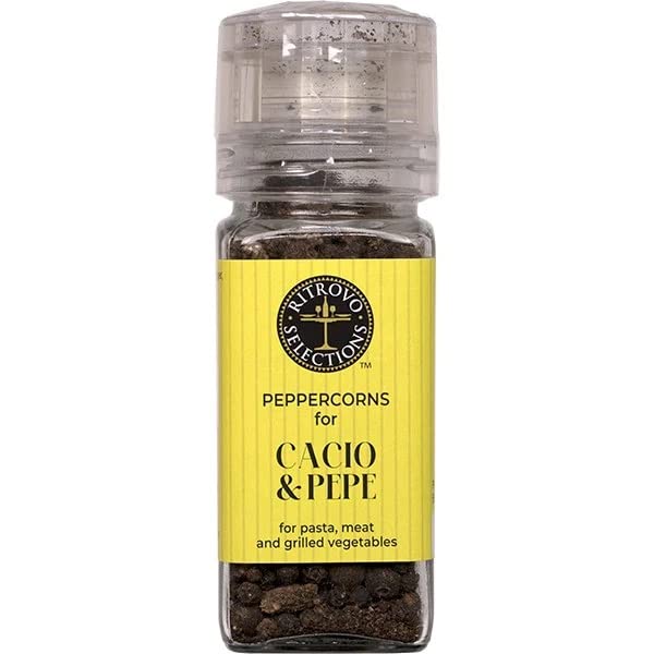 Ritrovo Selections Peppercorns in Grinder for Cacio & Pepe, 2.3 Ounce Jar