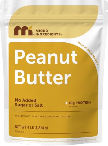 Micro Ingredients Pure Peanut Butter Powder, 4 lb | Made from Fresh Roasted Peanuts | No Added Sugar or Salt | 10g Plant-Based Protein 10% DV, 88%
