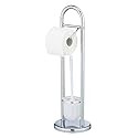 Toilet Paper Stand with Toilet Brush, Toilet Paper Holder Set, Free Standing Toilet Paper Holder, Stainless Steel, White, 7.5 x 7.5 x 24.8 in