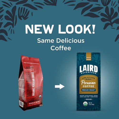 Laird Superfood Peruvian Medium Roast Caffeinated Ground, Ethically Sourced Premium Ground Coffee, Gluten-Free, Dairy-Free, Non-GMO, Paleo, Keto