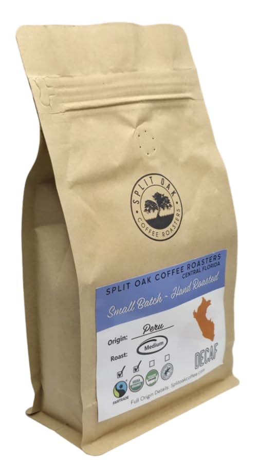 Delicious Organic Decaf Coffee Water Process Chemical-Free Medium Roasted Peru Coffee Whole Beans 12oz. Sweet Espresso Crema, Almond Notes. 99.9% Free