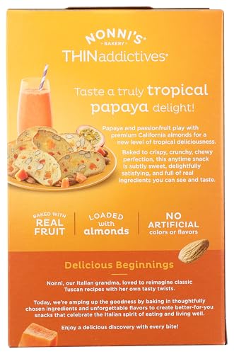 Nonni's THINaddictives Almond Thin Cookies - Papaya & Passionfruit Almond Cookie Thins - Biscotti Italian Cookies - Biscotti Individually Wrapped