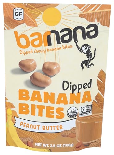 Barnana Organic Peanut Butter Dipped Chewy Banana Bites, 3.5 Ounce Bag