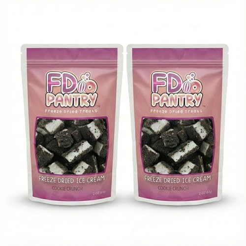 Freeze Dried Ice Cream Sandwich Bites - Cookie Crunch - Crunchy & Sweet Snack 2oz Freeze-Dried Space Ice-Cream Pack Dehydrated Resealable Gift Bag, 2