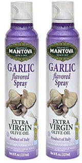 Mantova Extra Virgin Olive Oil Spray Garlic Flavored 8 oz. Spray Bottle - Manage Oil Amount - Great For Salads & Cooking (Tw? P?ck)