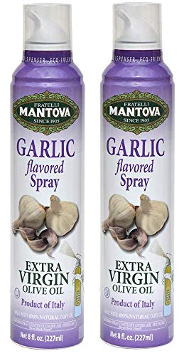 Mantova Extra Virgin Olive Oil Spray Garlic Flavored 8 oz. Spray Bottle - Manage Oil Amount - Great For Salads & Cooking (Tw? P?ck)