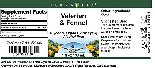 Valerian & Fennel Glycerite Liquid Extract (1:5) - No Flavor (1 oz, ZIN: 523136) - 3 Pack