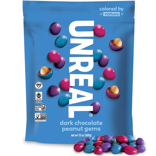 Unreal Dark Chocolate Peanut Gems | Vegan with Colors from Nature | Fair Trade, Non-GMO, Gluten Free Ingredients | No Sugar Alcohols or Soy, 13oz, 1