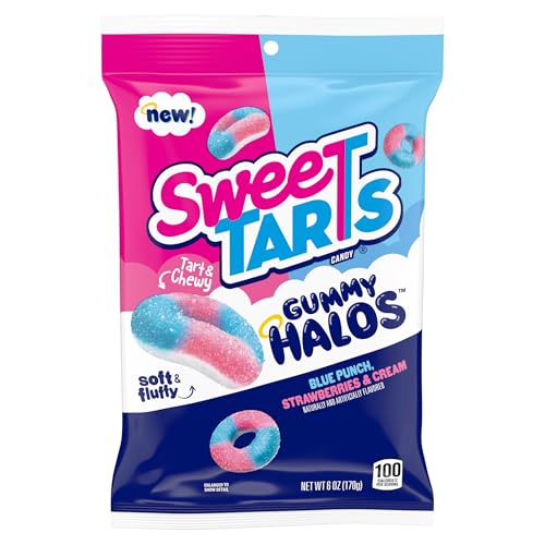 SweeTARTS Halos, Candy, Blue Punch and Strawberries and Cream, Tart and Chewy, Soft and Fluffy, 6 oz