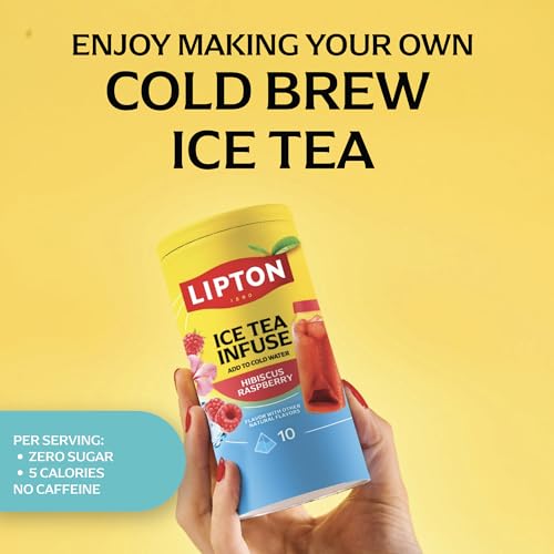Lipton Ice Tea Infuse Hibiscus Raspberry Cold Brew Tea Bags 10-Count - Brews in Cold Water in Just 5 Minutes for 16 oz Water Bottles - Real Fruit