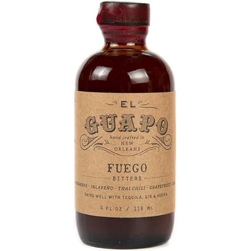 El Guapo Fuego Bitters 4 Fl Oz Bottle - Award Winning Tex-Mex Cocktail - Mixologists and Cocktail Enthusiasts - Elevate Drink Experience - Habanero