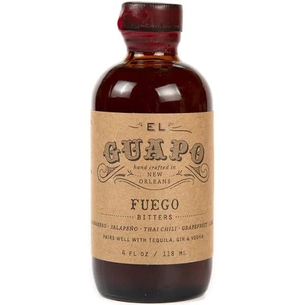 El Guapo Fuego Bitters 4 Fl Oz Bottle - Award Winning Tex-Mex Cocktail - Mixologists and Cocktail Enthusiasts - Elevate Drink Experience - Habanero