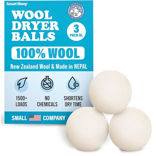 Wool Dryer Balls - Smart Sheep 3-Pack - XL Premium Natural Fabric Softener Award-Winning - Wool Balls Replaces Dryer Sheets - Laundry Balls