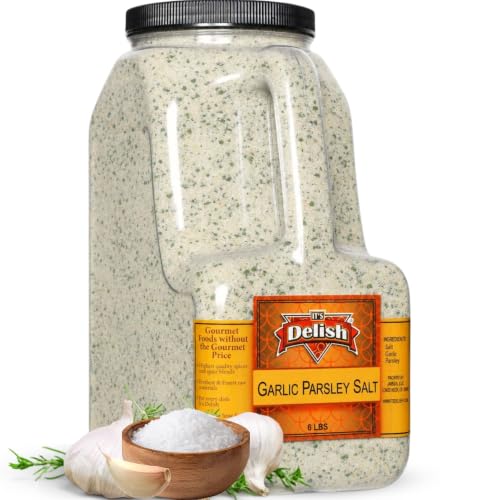 Garlic Parsley Salt by It's Delish - 6 LBS Bulk Restaurant Gallon Jug with Handle | Premium Salt, Garlic & Parsley Blend for Garlic Bread, Steak