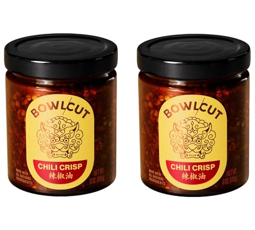 Bowlcut All Natural, Gluten Free, Vegan, Made in USA Chili Crisp, Chili Oil with Chili Flakes & Hot Sauce Alternative for Eggs, Pasta, Dumplings