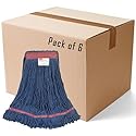 Blue Premium Blended - Large Narrow Band Looped-End Wet Mop - Superior Pick-up and Durability - 6 Pack
