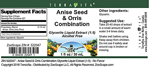 Anise Seed & Orris Combination Glycerite Liquid Extract (1:5) - No Flavor (1 oz, ZIN: 522047) - 3 Pack