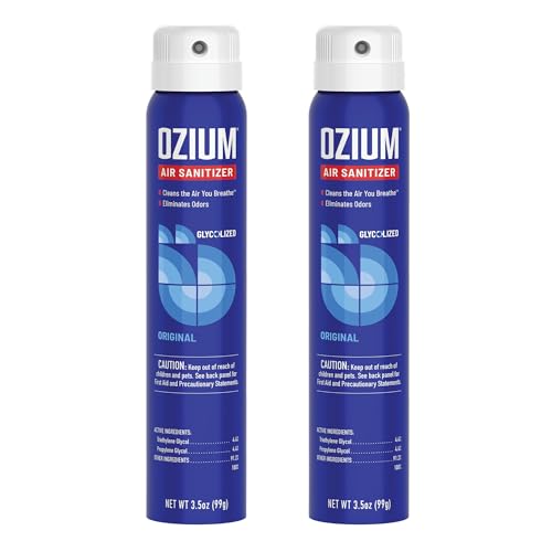 Ozium 3.5 Oz. Air Sanitizer & Odor Eliminator for Homes, Cars, Offices and More, Original Scent,(Pack of 2), clear