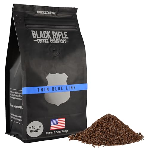 Black Rifle Coffee Company Thin Blue Line, 12oz Bag, Ground Coffee Medium Roast - Roasted Blend Made from Arabica Beans - Colombian & Brazilian Beans