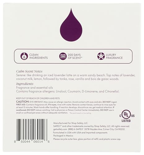 Safely Scent Diffuser Refills - Calm Scent 2 Pack - Essential Oil Formula with Adjustable Strength - Up to 100 Days of Fragrance - .67 Oz Each