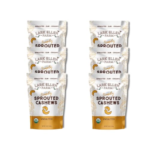 Lark Ellen Farm Unsalted Organic Raw Cashews, Sprouted, Air-Dried, Gluten-Free, Non-GMO, Vegan, Keto, Certified USDA, Peanut-Free Facility, Resealable