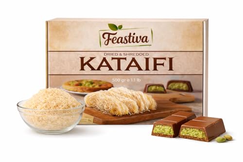Feastiva Kataifi Shredded Fillo Dough 500 gr (17.6 oz) | Dried & Chopped Kadayif | Kurutulmus Katafi Phyllo Dough for Dubai Chocolate Filling, Kunafa