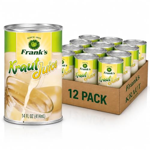 Frank’s Kraut Juice 14oz Cans (12 Pack) - Tangy Sauerkraut Juice from Naturally Fermented Cabbage | Gluten-Free, Vegan, Shelf-Stable | Great