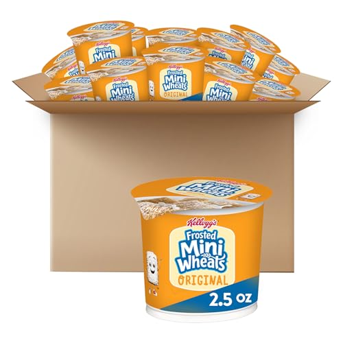 Kellogg's Frosted Mini-Wheats Breakfast Cereal Cups, High Fiber Cereal, Kids Snacks, Original, 30oz Case (12 Cups)
