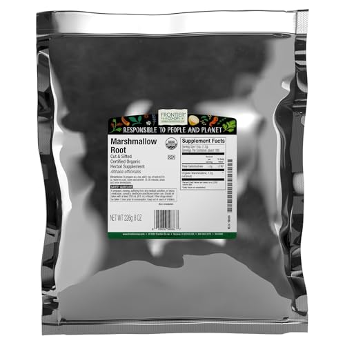 Frontier Co-op Organic Marshmallow Root Herb, Cut and Sifted - For Marshmallow Root Tea, Powder, Capsules and More - Kosher | 16 Ounce (Pack of 1)