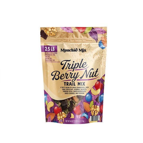 MUNCHIE MIX Triple Berry Nut Trail Mix (40 oz.) Family-size resealable bag, 2.50 Pound (Pack of 1)