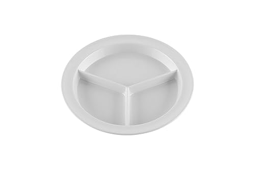 G.E.T. ?CP-530-W-EC Heavy-Duty 3 Compartment Plastic Divided Compartment Plates, Deep Sided, 9", White (Set of 4)