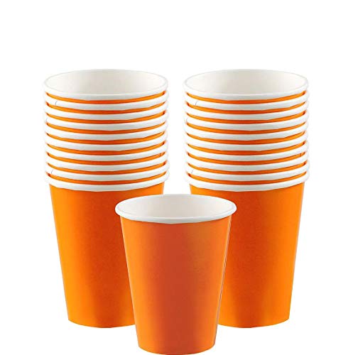 Plain Pumpkin Orange Disposable Paper Cups - 9oz, 14 Count - Ideal for Parties, Picnics, & All Occasions