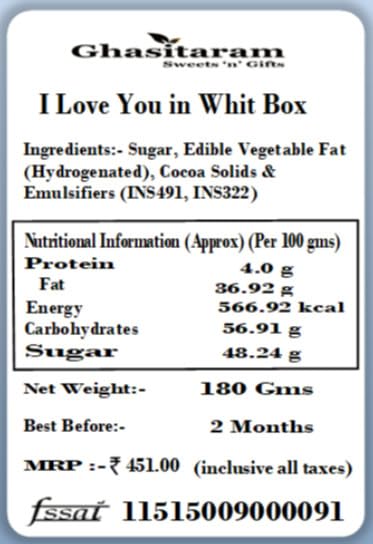 Ghasitaram Gifts - I Love You in Whit Box