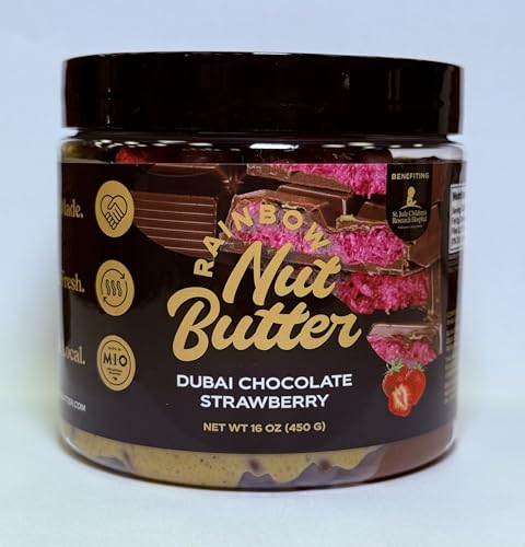 Rainbow Nut Butter Strawberry Hazelnut Chocolate Dubai 40% Pistachio Nut Butter Cream Kataifi Kadayif Freeze Dried Strawberries, 16 Oz.
