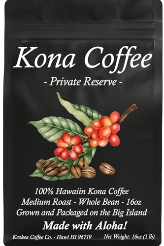 100% Kona Coffee - Whole Bean - Medium Roast - 1 lb (16oz) - Grown and Packaged on the Big Island of Hawaii - Keokea Coffee Co.