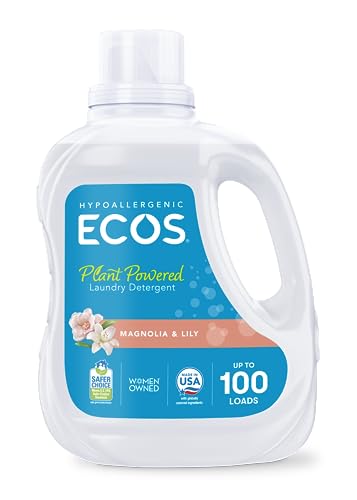 ECOS Laundry Detergent Liquid, 100 Loads - Dermatologist Tested Laundry Soap - Hypoallergenic, EPA Safer Choice Certified, Plant-Powered - Magnolia