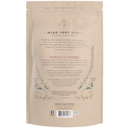 Harney & Sons Organic Hibiscus Ginger Tune-Up Tea, Bag of 50 sachets, 50 Count